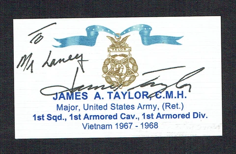 James Taylor signed autograph auto 3x5 Business Card MOH Recipient Vietnam Army Cover