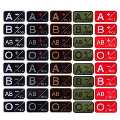 2Pcs 1x2 inch PVC Rubber  A B AB O POS NEG Blood Type Hook Patch Fastener Badge - Image 1 of 4