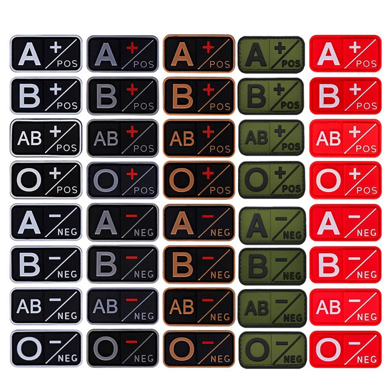 2Pcs 1x2 inch PVC Rubber  A B AB O POS NEG Blood Type Hook Patch Fastener Badge - Image 1 of 4