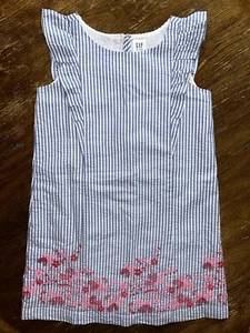 Gap Kids NWT | Ruffle Floral Embroidery Blue Stripe Dress | Girls Size XS (4-5) - Picture 1 of 10