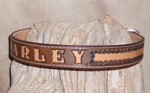 Custom Saddle Tan Leather Dog Collar Your Dogs Name 1" wide Hand Tooled. G&E - Picture 1 of 7
