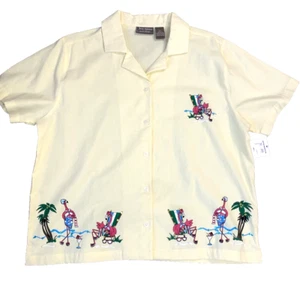 Vintage Jane Ashley Woman Size LG Yellow - Pink Flamingos Shirt NWT Party Summer - Picture 1 of 14