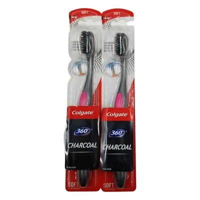 2X Cepillo de dientes Colgate 360° rosa carbón limpieza para toda la boca, línea de encías limpia más profunda Foto 1 de 3