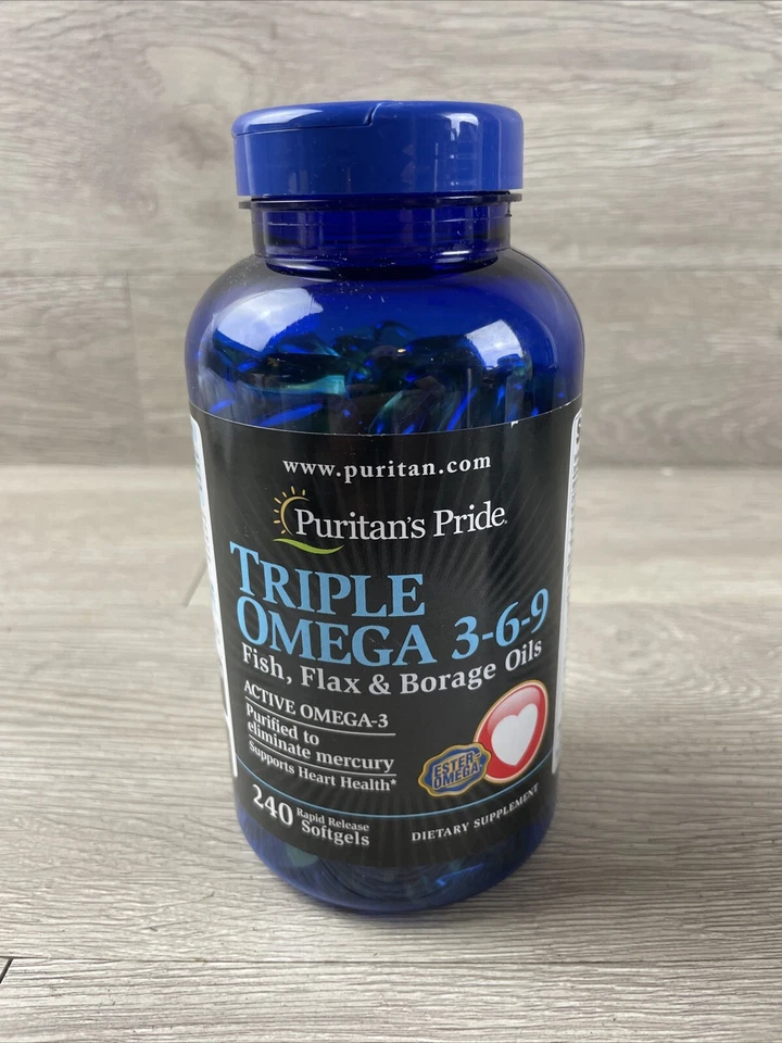 Aceites de pescado, lino y borraja Puritan's Pride máxima fuerza triple Omega 3-6-9 240 Foto 1 de 4