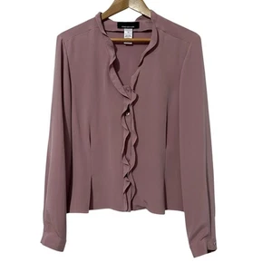 Jones New York Women Silk Ruffle Front Shirt Size 14 Button Down Business Office - Picture 1 of 4