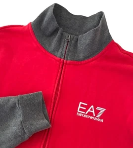 Emporio Armani EA7 Sweatshirt Men’s L Red Gray Full Zip Track Jacket *spot - Picture 1 of 11