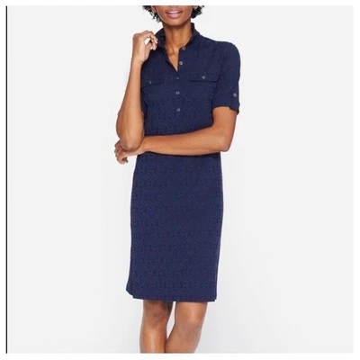 Vestido Camisa J. McLaughlin Yolanda Azul Marino Bambú Lane Jacquard Utilitario Talla M Foto 1 de 4