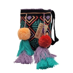 Colombian 🇨🇴 Handmade Large Wayuu Tribe Mochila Bucket Boho Bag COLORFUL Weave - Picture 1 of 11