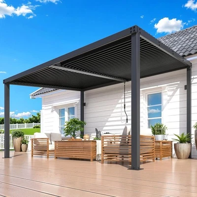 13' x 10' Louvered Gazebo Pergola with Adjustable Metal Rainproof Patio Roof - Image 1 of 4