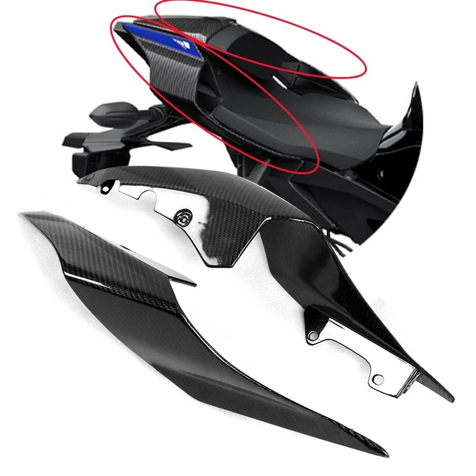 Carenado de cubierta del panel lateral del asiento trasero 100 % fibra de carbono real para 2015-2025 R1 R1M  Foto 1 de 4