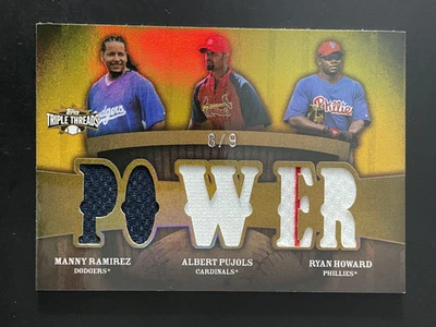 2009 Topps Triple Threads Albert Pujols Manny Ramirez Ryan Howard 8/9 Jersey - Image 1 of 2