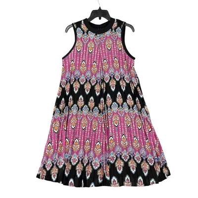 Nicole By Nicole Miller Womens 6 Boho Pleated Shift Dress Retro Festival Chic - Image 1 of 4