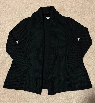 Cárdigan suéter tejido gofre Merona para mujer chal abierto bolsillos negros, talla L Foto 1 de 4