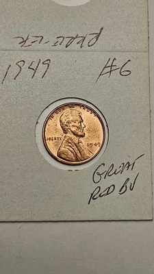 wheat penny 1949 GREAT RED BU 1949-P LOT #5 LINCOLN CENT  UNC RED LUSTER - Image 1 of 3