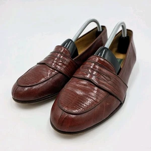 Cole Haan Mens Size 9.5 M Lizard Leather Dress Shoes Brown Slip On Loafers Italy - Picture 1 of 15