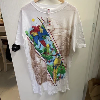 VTG Katz Tropical Bird Rainforest Large Graphic Made In USA NWT Oversized Shirt - Image 1 of 4