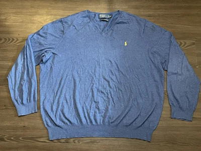 Polo Ralph Lauren 3XLT Navy Blue V Neck Pima Cotton Long Sleeve Sweater - Image 1 of 4