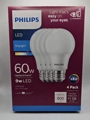 Philips 60w LED A19 Daylight Bulb 4 Pack New - Image 1 of 3