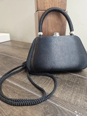 VTG La Regale Black Satin Formal Handbag & Crossbody Silver Closure TINY - Image 1 of 4