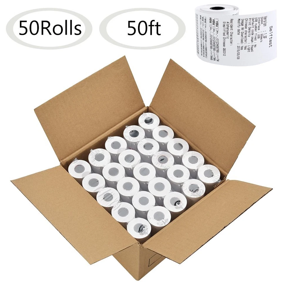 50 Rolls 2 1/4" x 50' Thermal Paper Cash Register POS Receipt Paper Vx520 ICT220 - Image 1 of 4