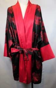 VS Victorias Secret Collection Satin Robe Black Red Leaves L Large Vintage - Picture 1 of 9