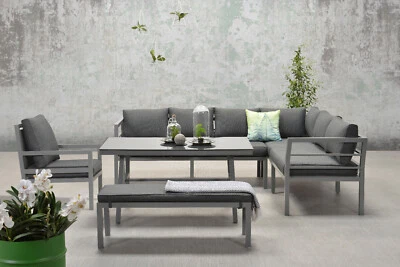 Eck Lounge Set Blakes Sitzgruppe Gartenmöbel Garnitur Alu Gruppe wetterfest hoch - Bild 1 von 4