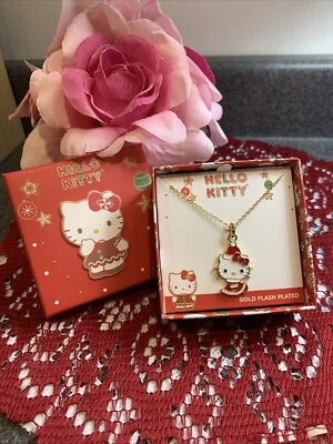 Hello Kitty Fine Gold Flash Plated Christmas Pendant Necklace New - Image 1 of 4