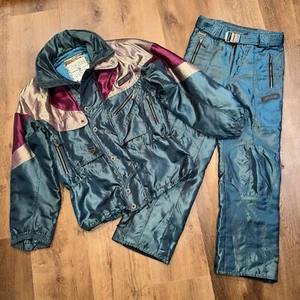 Spyder Ski Suit Mens Snowsuit Coat Jacket Snow Pants Bib VTG Retro Iridescent - Picture 1 of 24