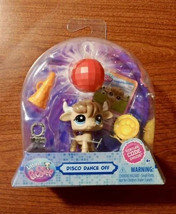 Littlest Pet Shop G7 Disco Dance Off # 201 Tan Bull Highland Cow Star Eyes Nuevo en caja - Imagen 1 de 2