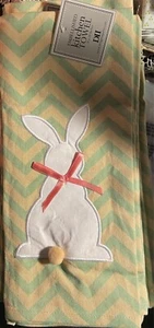 Cute Bunny Yellow Cottonball Tail Pink Bow Easter Spring Kitchen Towel 18" x 28" - Picture 1 of 1