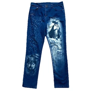 Freizeitjeans Herren bedruckt Denim gerades Bein Gr. 36 Stretch Wolf Spirit Animal - Bild 1 von 11