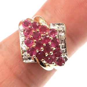 10k Solid Yellow Gold Natural Ruby and Diamond Cluster Cocktail Ring Size 6.25 - Photo 1 sur 6