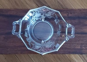 Schöne Vintage Rockwell Pfingstrosen Muster Glas Silber Überfang Spitzrand Schale - Bild 1 von 9