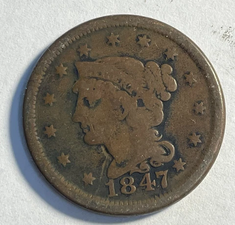 1847 Liberty Head  - Copper - Braided Hair - Large Cent One Cent - P12-23 Cover