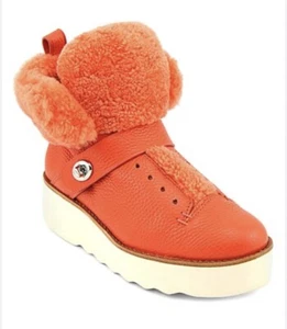 Coach Rare Orange Leather Shearling Buckle Urban Hiker Boots  Sz 6.5 - Picture 1 of 9
