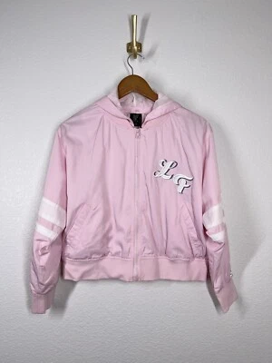 LF The Brand Pink Hooded Bomber Jacket Medium M Satin Pink Lady - Image 1 of 4