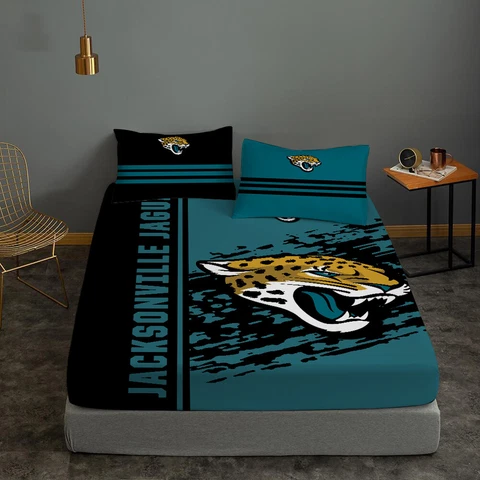 Jacksonville Jaguars Fitted Sheet Pillowcases 3Pcs Deep Pocket Bed Sheet Set Cover