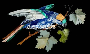 Black Marble Dining Table Top Mosaic Multi Parrot Arts Inlay Garden Decor H3245 - Picture 1 of 4