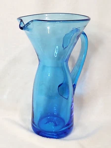 Vintage MCM mundgeblasenes Glas Cocktail Krug klar blau große Öffnung 8 Zoll hoch - Bild 1 von 8