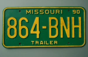 1990 Missouri Trailer License Plate # 864-BNH Used Expired Excellent Condition - Picture 1 of 2