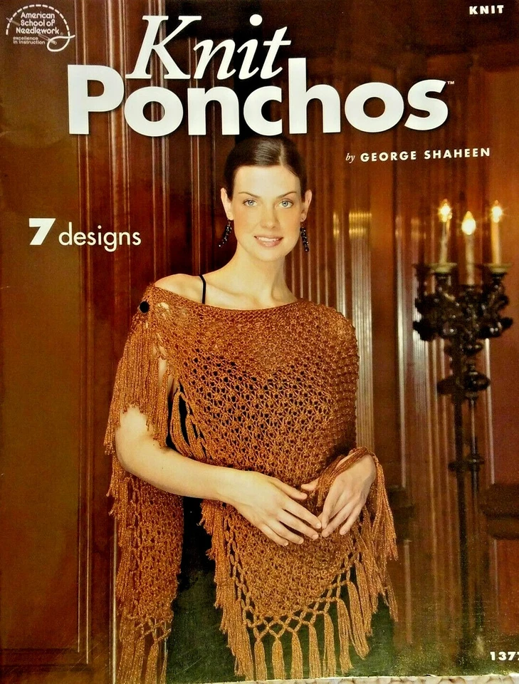 Amer School of Needlework 1377 KNIT PONCHOS 18pg booklet 2004 7 designs - Image 1 of 4