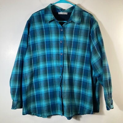 Chaqueta de franela a cuadros Lee Riders forrada de lana verde azul para mujer 1X Foto 1 de 4