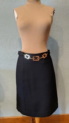1960's Mod Look Navy Blue Wool Skirt w/gold mod belt Size 12 by Milly of NY - Photo 1/4