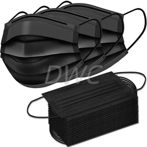 50 Pack - 3-Ply Black Disposable Face Mask Ear-loop Mouth Cover USA Seller - Picture 1 of 2
