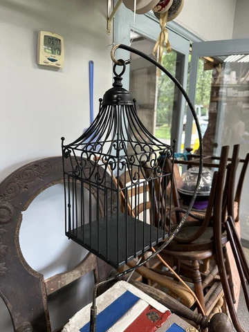 Vintage Metal Bird Cage with Stand Metal Frame, Metal Is Chrome,painted Black Cover