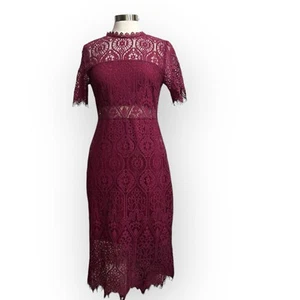 Mi ami Womens Large Cocktail Lace Dress Midriff Magenta Pink Wedding Guest New - Picture 1 of 7