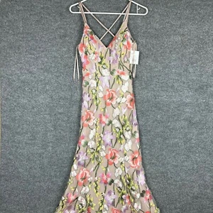NWT Sequin Hearts Gown Beige Size 1 Junior Floral Embroidered V-Neck - Picture 1 of 9