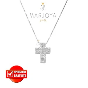 Collana con croce di zirconi bianchi in argento 925 rodiato - Foto 1 di 6