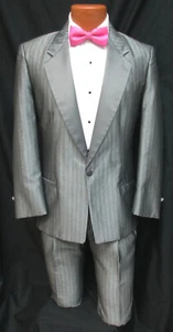 Boys 3 Silver Grey Striped Tuxedo Jacket Retro Vintage Costume Ring Bearer Disco - Picture 1 of 5
