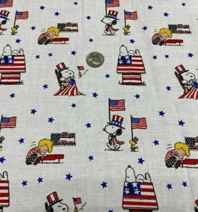 Snoopy Peanuts Patriotic Fabric Schroeder, Woodstock,FQ, HALF YARD, 100% COTTON  - Picture 1 of 4